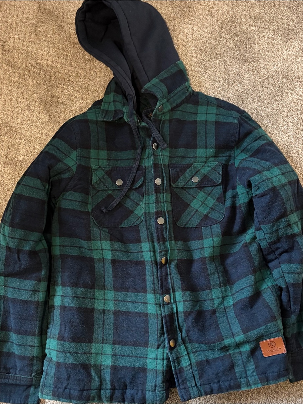 Men's Green & blue quilted Plaid Hooded Jacket